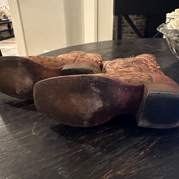 Lucchese Brown Full Quill Ostrich Square Toe Boots, 7B - Picture 2 of 3